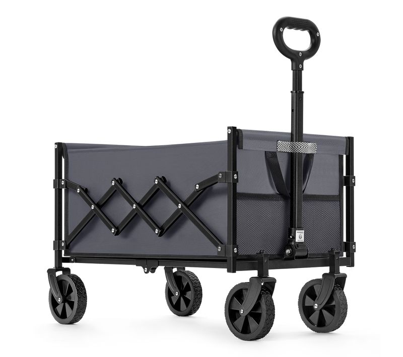 Chariot De Transport Pliable, Avec Poignée, 4 Roues Renforcées Dont 2 Roues Universelles, Gris