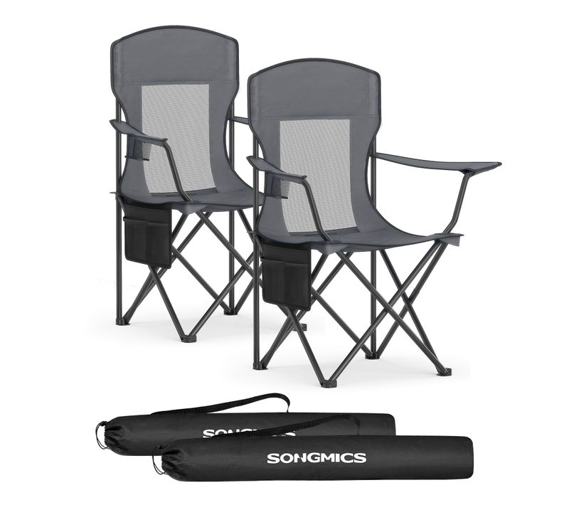Lot De 2 Chaises De Camping, Accoudoirs Réglables, Porte-gobelet, Supporter Jusqu’à 150 Kg, Gris