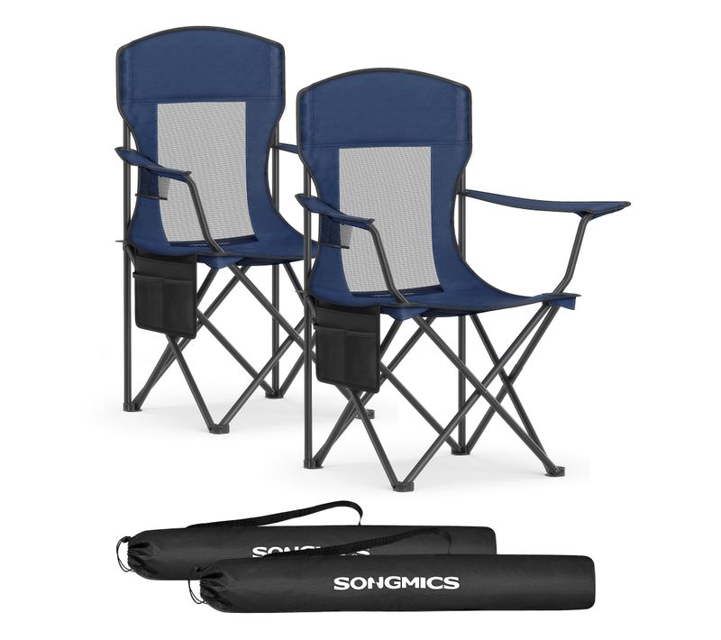 Lot De 2 Chaises De Camping, Accoudoirs Réglables, Porte-gobelet, Supporter Jusqu’à 150 Kg, Bleu