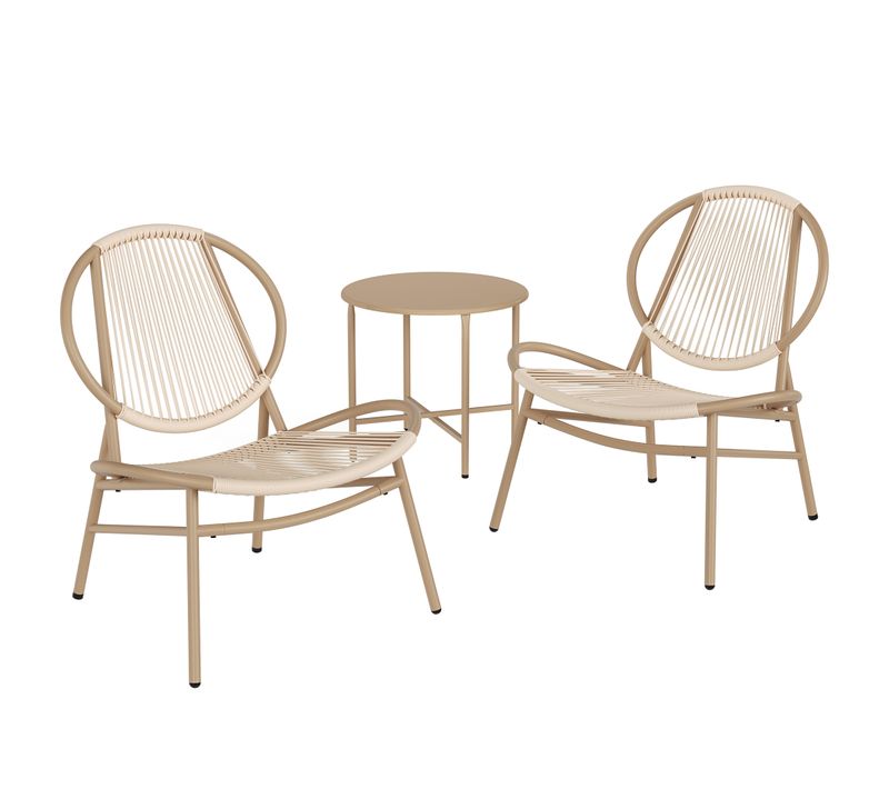 Ensemble Salon De Jardin, 3 Pièces, Ensemble De Mobilier D’intérieur Et D’extérieur, Marron Camel