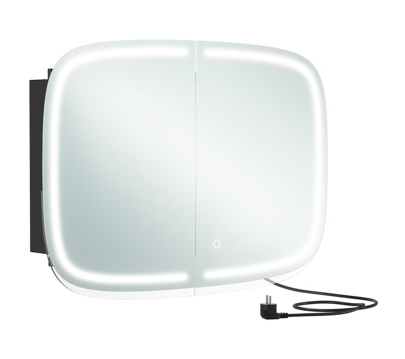 Miroir Salle De Bain Avec Éclairage, Avec 2 Prises Ac, 2 Prises USB, 2 Étagères Réglables, Noir