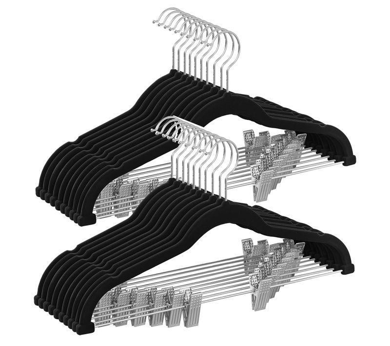 Cintres Pour Pantalons, Lot De 20, En Velours, Longueur 42,5 Cm, Avec Pinces Réglables, Noir