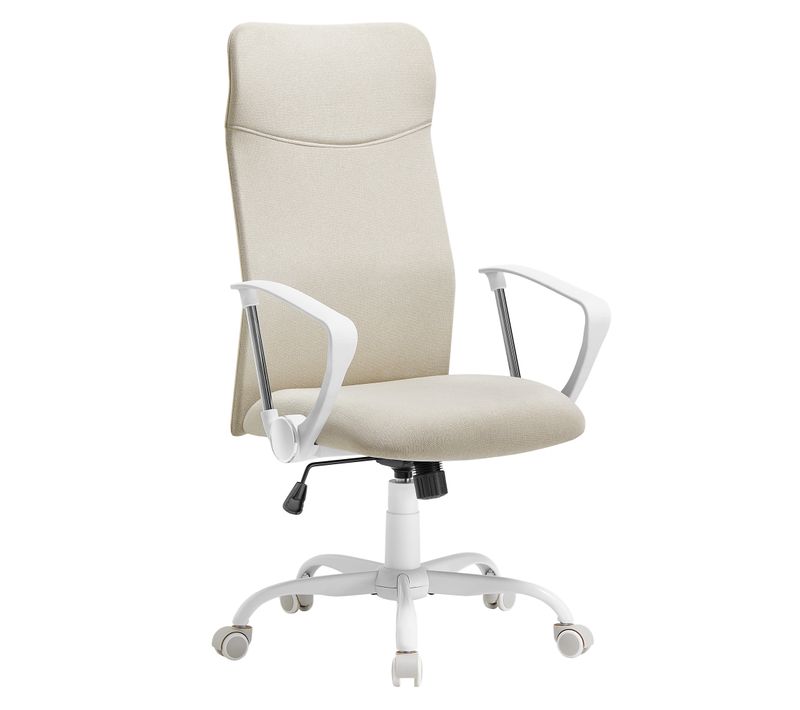 Fauteuil De Bureau, Siège Pivotant, Assise Rembourrée, Réglable En Hauteur Et Inclinable, Beige
