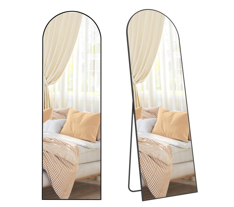 Miroir Intégral, 160 X 50 Cm, Sur Pied, Grand Miroir à Poser Au Sol, Verre Trempé, Noir D’encre