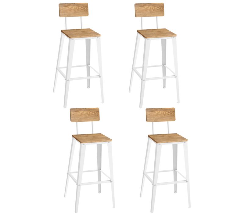Tabourets De Bar Industriel, Lot De 4, Chaise Bar Cuisine, Avec Dossier, Marron Blé Et Blanc Nuage