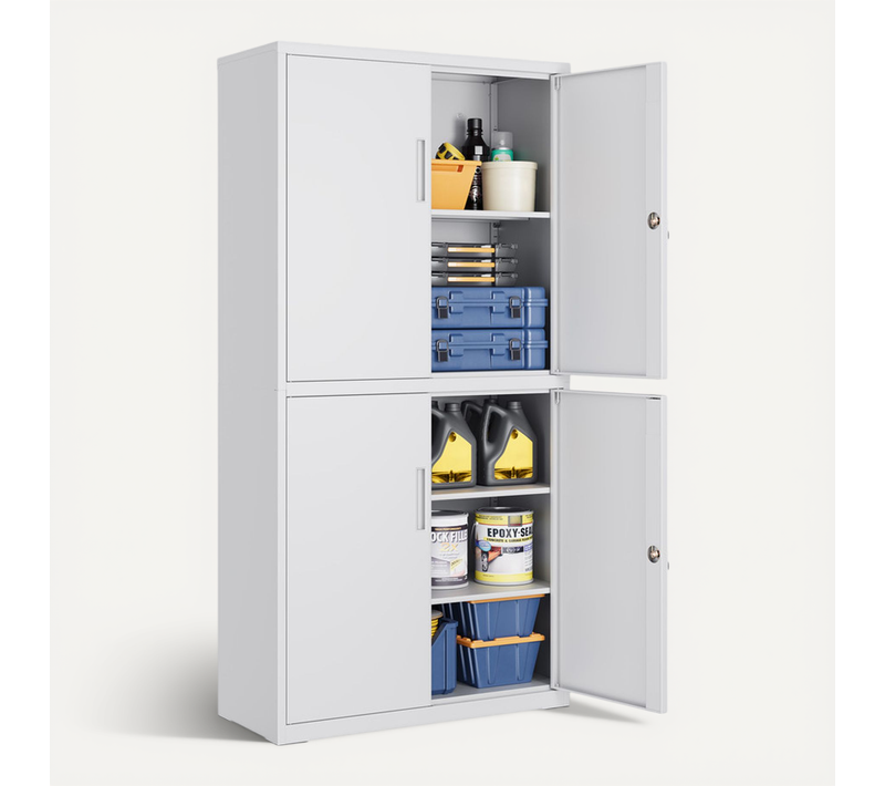 Armoire De Garage à 5 étagères Avec 4 Portes, Armoire De Bureau, Gris Mat