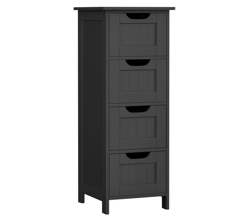 Meuble De Salle De Bain, Armoire Sur Pied, Avec 4 Tiroirs, Style Moderne, Noir D'encre