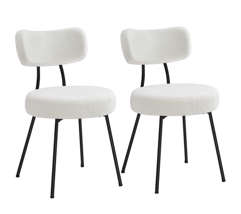 Chaises Salle à Manger, Lot De 2, Tissu Peluche, Dossier Courbé, Rembourrées, Blanc Crème