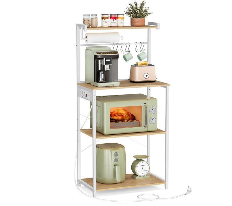 Étagère De Cuisine Avec Multiprise, Bar à Café Sur 4 Niveaux Avec Étagère Réglable