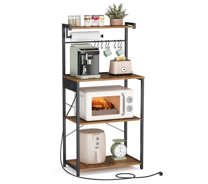 Étagère De Cuisine Avec Multiprise, Bar à Café Sur 4 Niveaux Avec Étagère Réglable