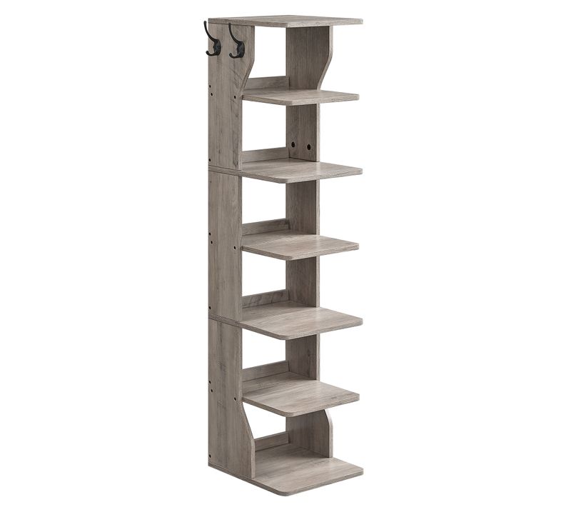 Étagère à Chaussures Fine, Meuble De Rangement Sur Pieds 6 Niveaux, Gain De Place, Grège Chiné
