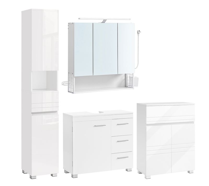 Lot De 4, Meuble De Salle De Bain, Meuble Sous Lavabo, Meuble De Toilettes, Armoire Murale, Blanc