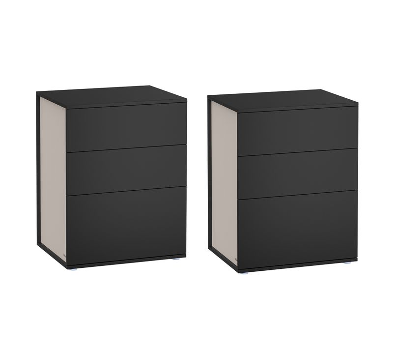 Table De Chevet, Lot De 2, Assemblage Ultra-rapide Sans Outils Toolless, Noir D'encre Et Beige