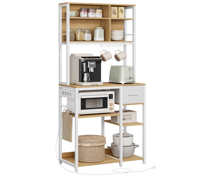 Étagère De Cuisine Avec Multiprise, Bar à Café Avec Étagères Réglables, 40 X 80 X 180,4 Cm,blanc