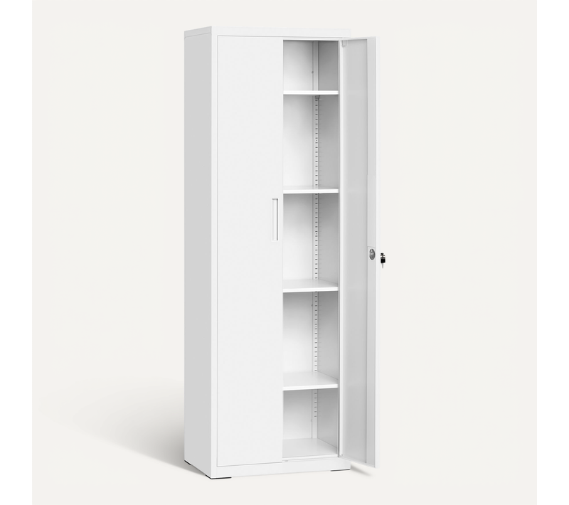 Meuble De Rangement Bureau, 5 Niveaux, Doubles Portes, Serrure, étagères Réglables, Blanc Mat
