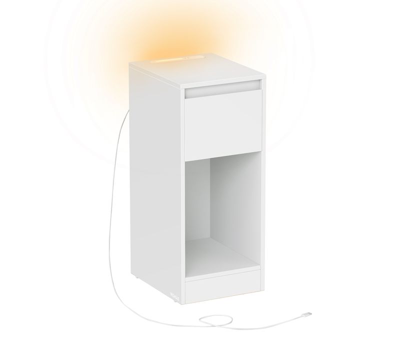 Table De Chevet Étroite, Avec Éclairage LED, 1 Port USB-a, 1 Port USB-c, Blanc Nuage