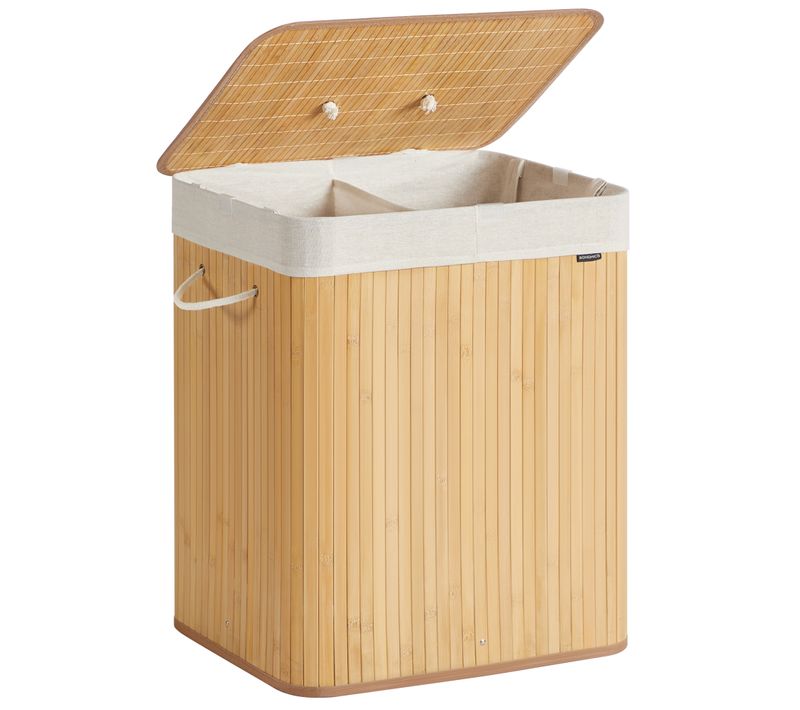 Panier à Linge Avec Couvercle, 120 L, Pliable, Sac Amovible Et Lavable En Machine, Naturel