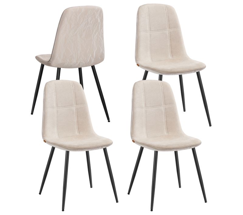 Chaises De Salle à Manger, Lot De 4, Pieds Réglables, Tissu Chenille, Pu Texturé Glacé, Blanc Crème