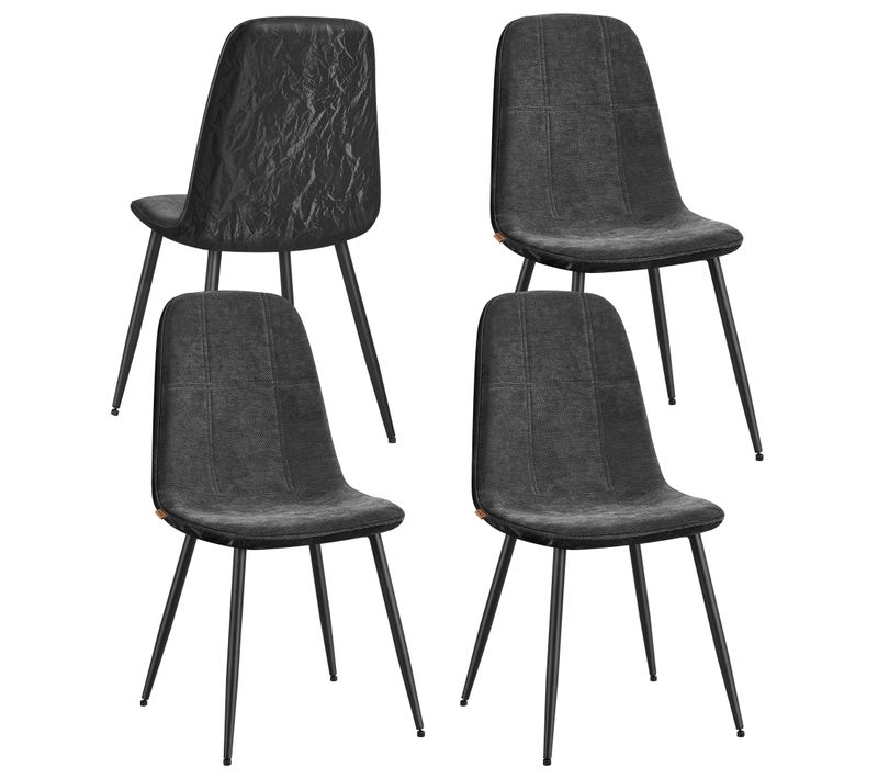 Chaises De Salle à Manger, Lot De 4, Pieds Réglables, Tissu Chenille, Pu Texturé Glacé, Gris Ardoise