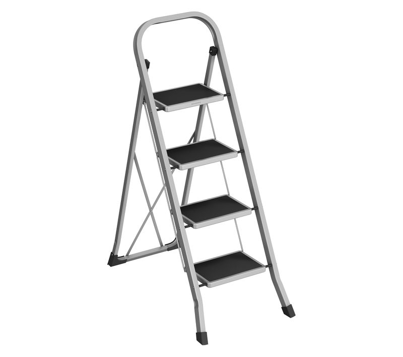 Escabeau, Marchepied 4 Marches Pliable, Facile à Ranger, Verrou De Sécurité, Gris Tourterelle