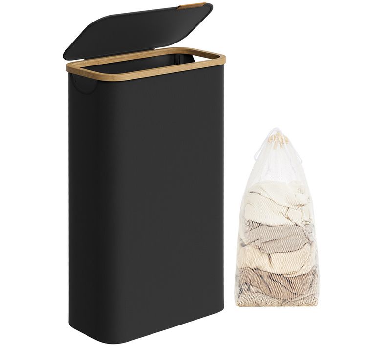 Panier à Linge Mince Avec Couvercle, 65l, Pliable, 42 X 22,5 X 70,5 Cm, Noir D'encre