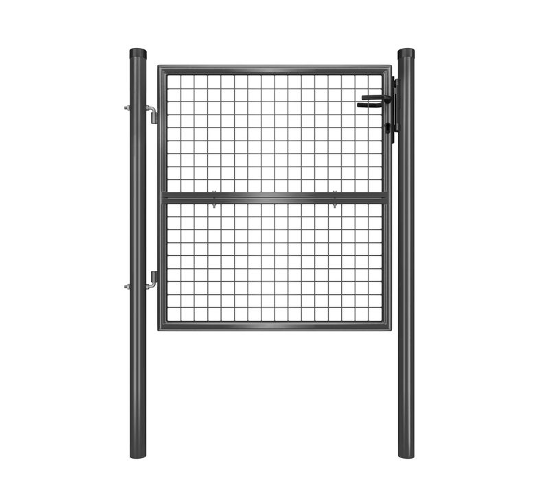 Portillon De Jardin Grillagé, En Acier Galvanisé, Clôture Avec Serrure, Tube Rond, Gris