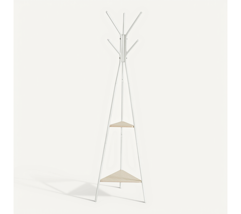 Portant à Vêtement, 6 étagères De Rangement, 2 Tringles, Beige Naturel Et Blanc Mat