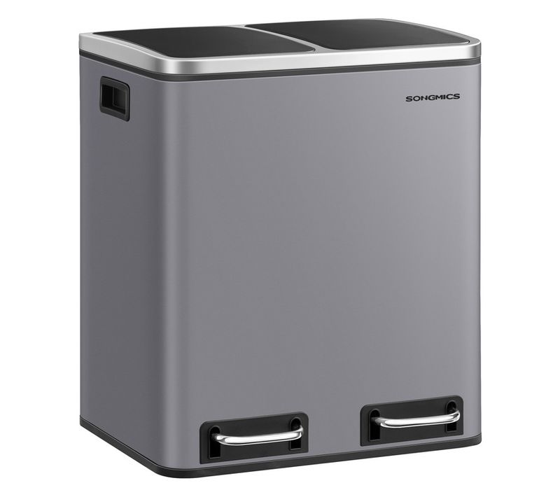 Poubelle Cuisine, 2 X 15 L, Avec Pédale, 2 Compartiments, 15 Sacs Poubelles, Gris Ardoise