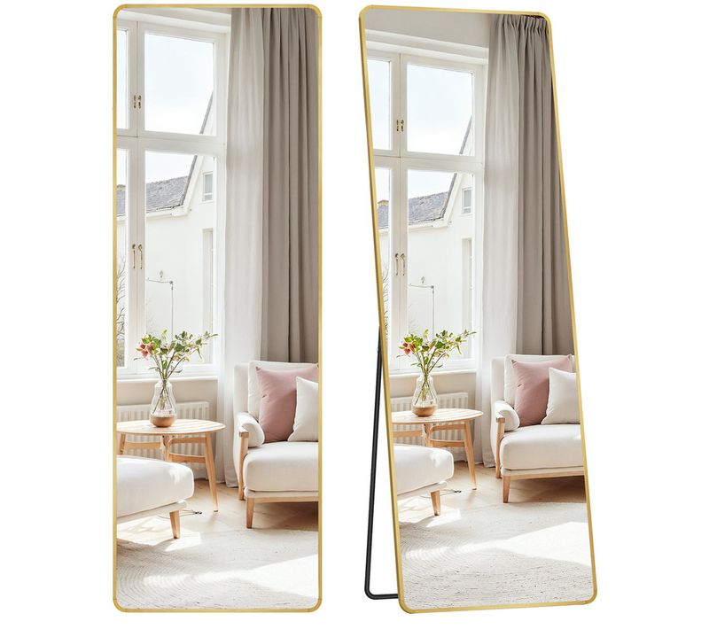 Miroir Intégral, Miroir Rectangulaire Sur Pied, Grand Miroir à Poser Au Sol, Doré Clair