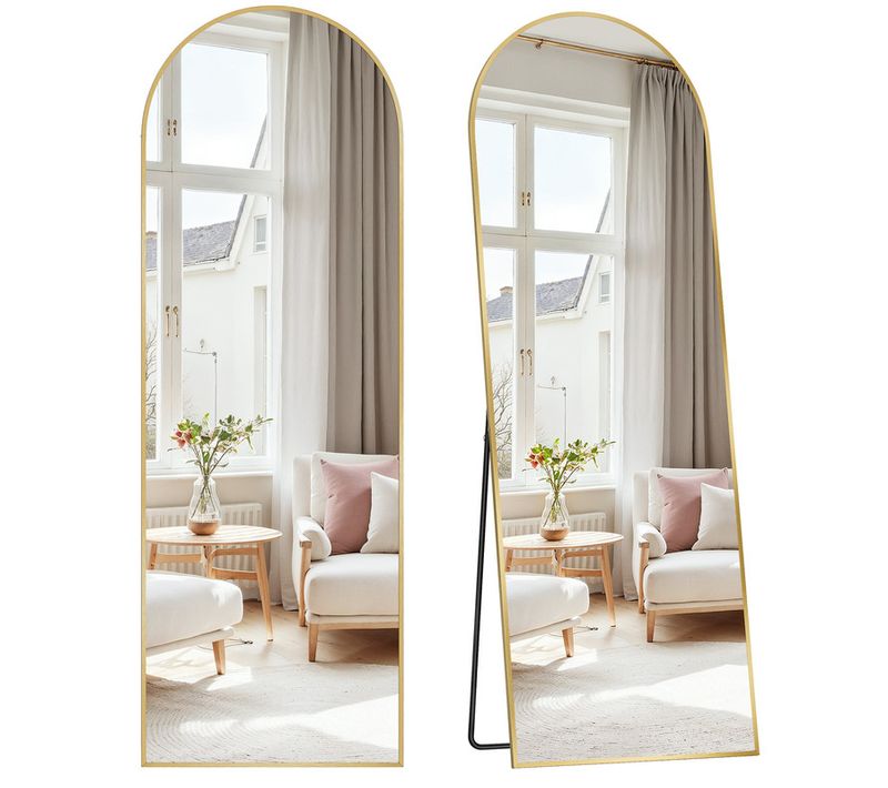 Miroir Intégral, Miroir Rectangulaire Sur Pied, Grand Miroir à Poser Au Sol, Doré Clair