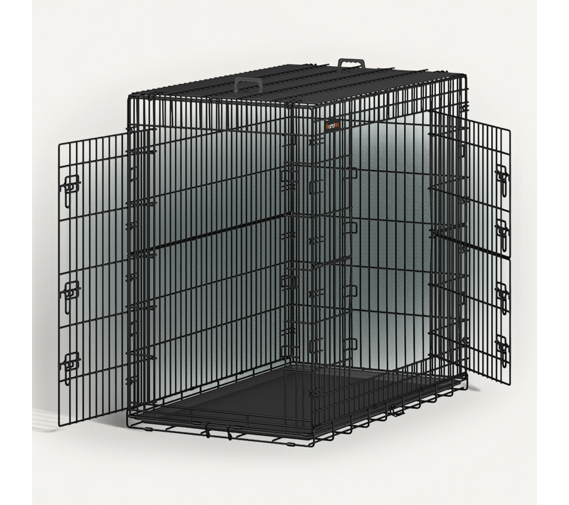 Cage Pour Chien Pliable Avec 2 Portes, Plateau Amovible, 122 X 74 X 114 Cm, Taille XXL, Haute, Noir
