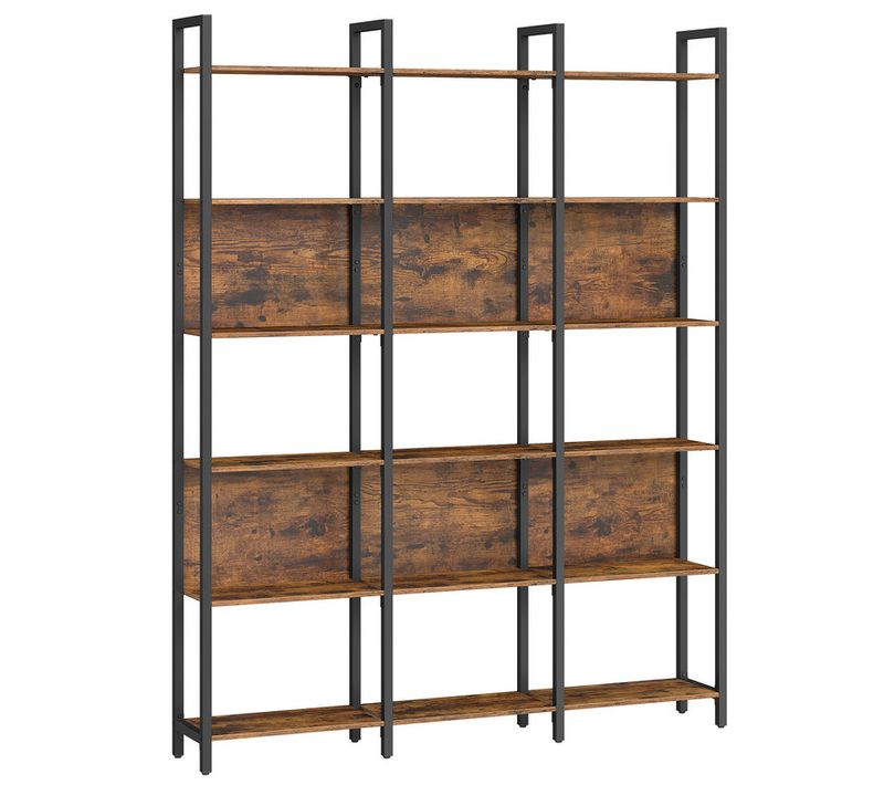 Bibliothèque Sur 6 Niveaux, 24 X 128 X 187,1 Cm, Style Industriel, Marron Rustique Et Noir D'encre