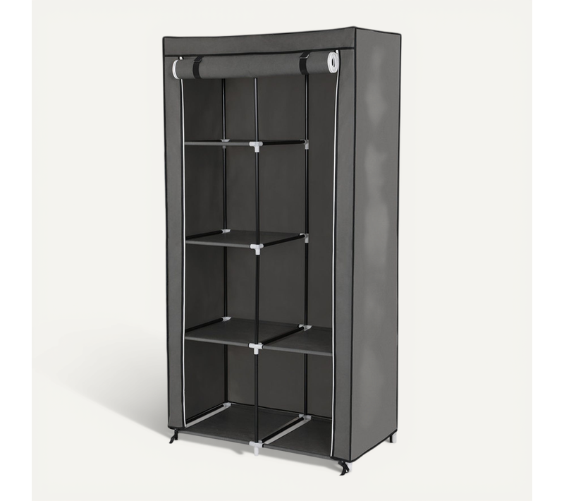 Armoire à Vêtements, Penderie, 1 Tringle à Vêtements, 6 Niveaux, Tissu Non-tissé, Gris