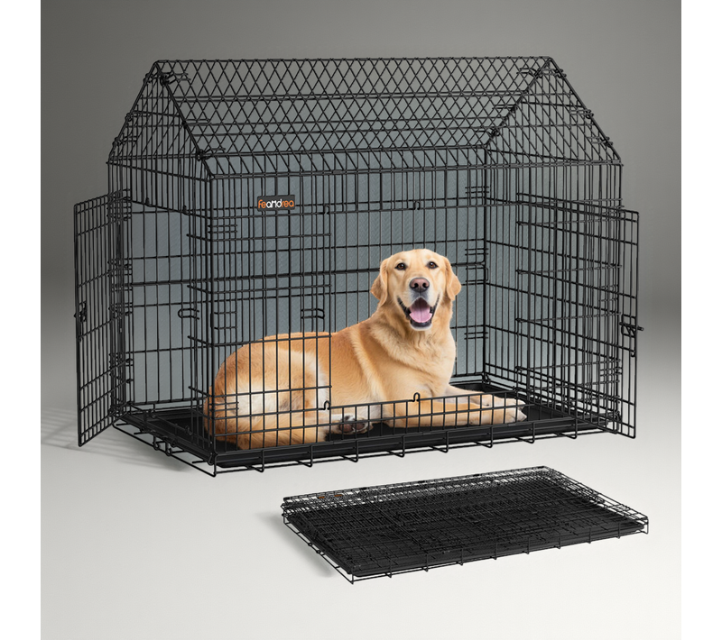 Cage Pour Chien Pliable, 120 X 72,5 X 109 Cm, XXL, Avec Double Porte, Nettoyage Facile, Noir D'encre