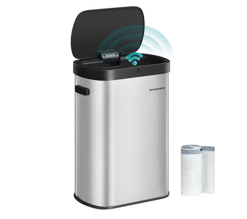 Poubelle De Cuisine Automatique 50 L, Avec Capteur De Mouvement, Argent Métallique Et Noir