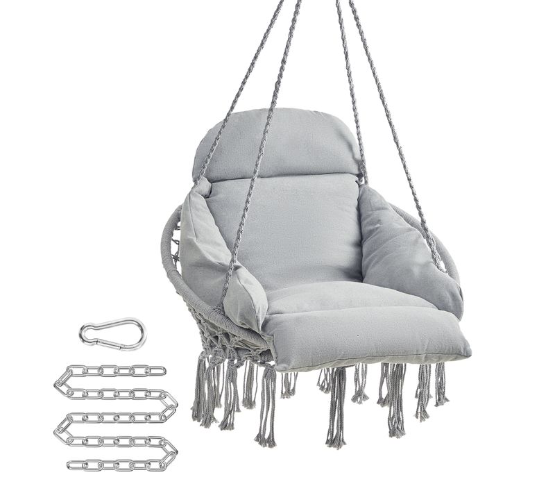 Fauteuil Suspendu, Chaise Avec Coussin, Déco Maison Cocooning, Bohème, Gris Tourterelle