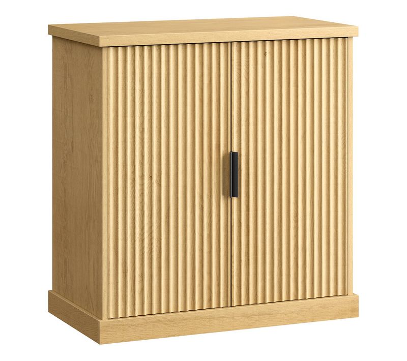 Buffet, Console, Meuble De Rangement Avec Étagères Réglables, Portes Cannelées， Beige