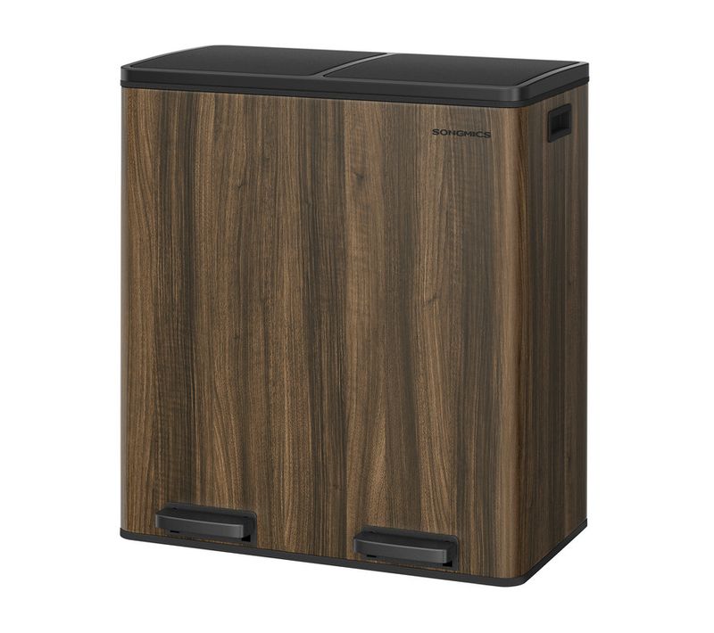 Poubelle à Double Compartiment 2 X 30 L, Avec 15 Sacs Poubelles, Pédales En Métal