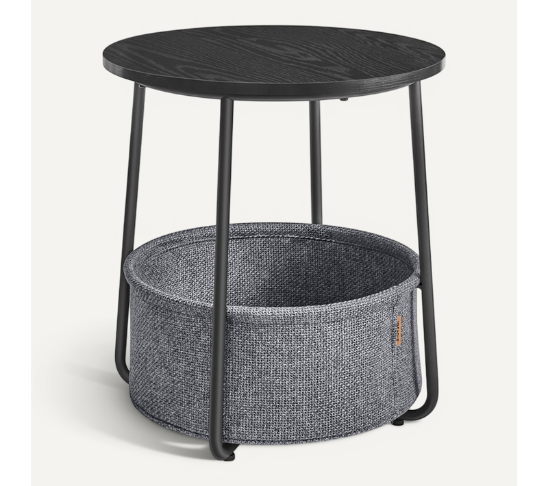 Petite Table Basse Ronde, Avec Panier En Tissu, Rangement