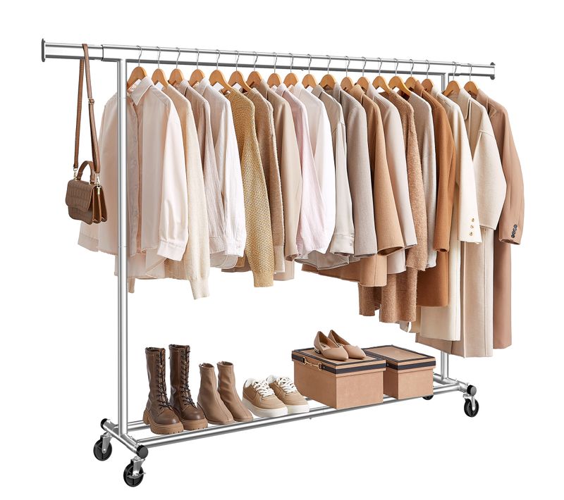 Portant à Vêtements Avec Roulettes, Capacité De Charge 150 Kg, 45 X (160-200) X 161,5 Cm, Argent