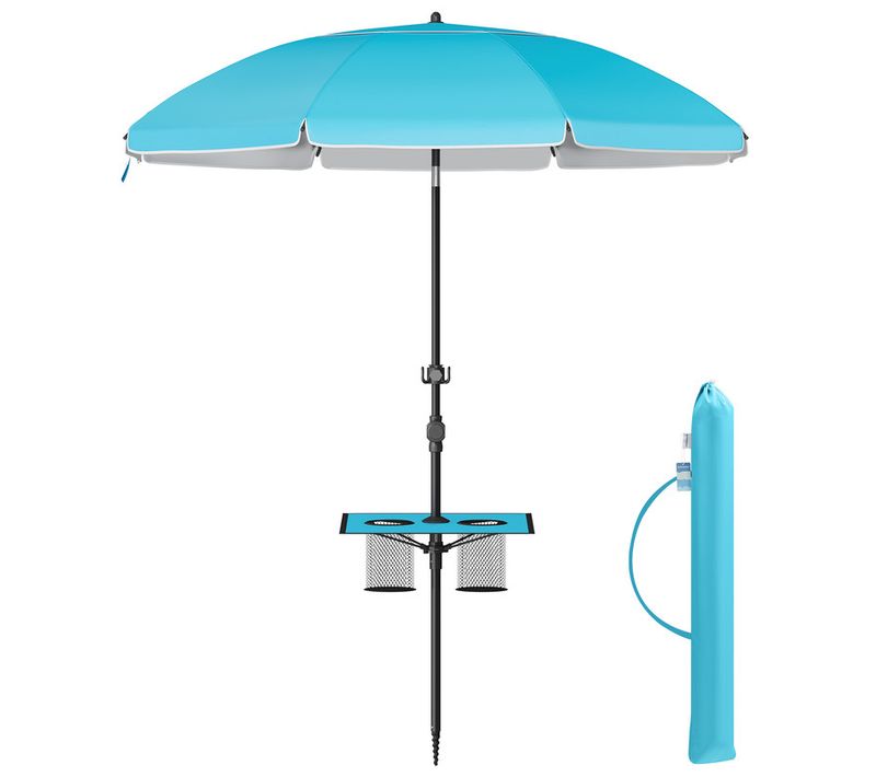 Parasol 200 Cm, Upf 50+, Inclinaison De 30° Des 2 Côtés, Hauteur Réglable, Petite Tablette, Crochets