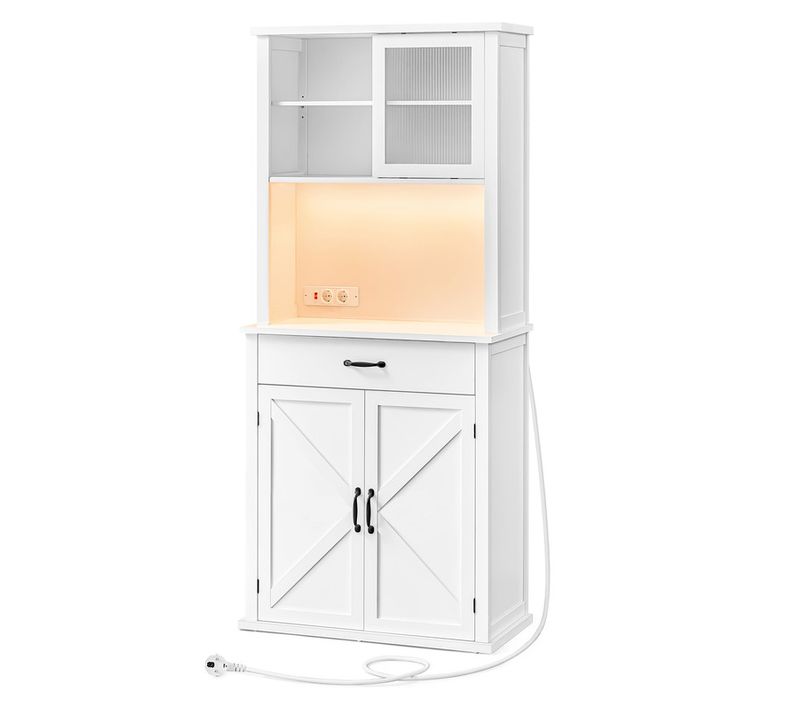 Meuble De Rangement Avec Lumières Et Chargeur, Placard De Cuisine, Avec Portes Et Tiroirs