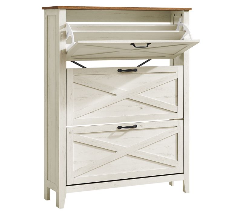 Meuble à Chaussures à 3 Abattants, Étroit, Capacité De 18 à 24 Paires, Blanc Rustique