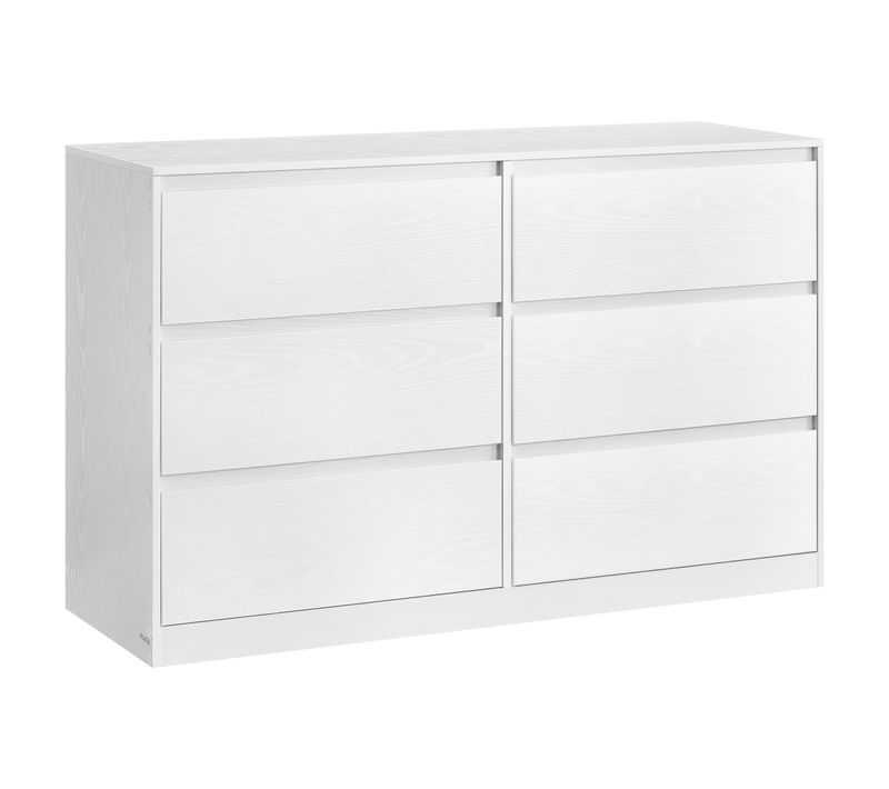 Commode Chambre 6 Tiroirs, 40 X 119,4 X 75 Cm, Style Moderne, Blanc Neige