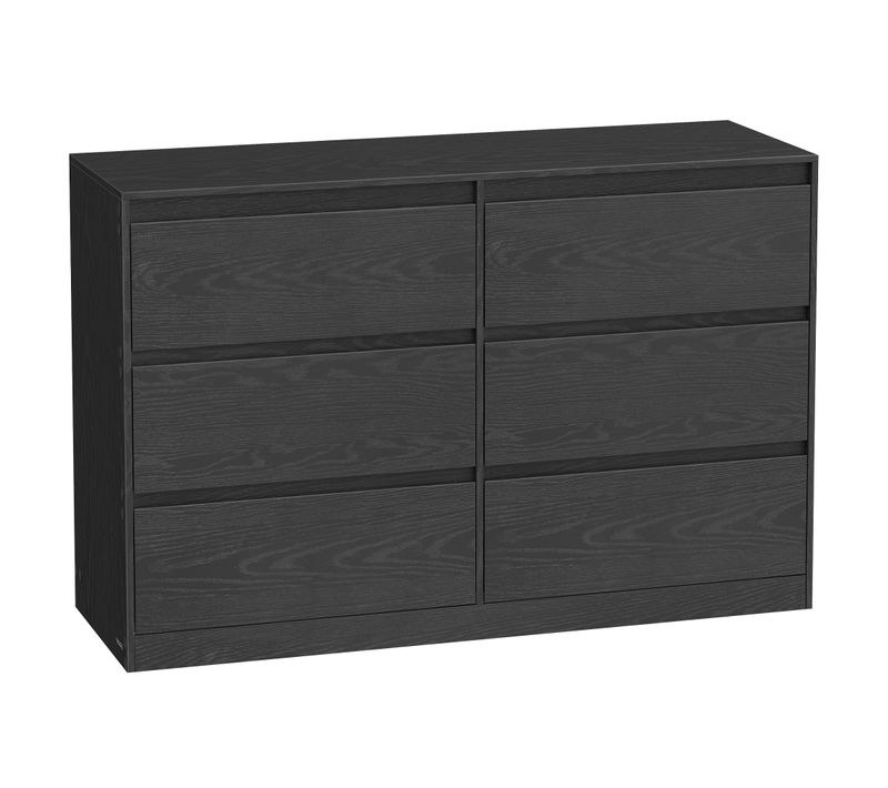 Commode Chambre 6 Tiroirs, 40 X 119,4 X 75 Cm, Style Moderne, Noir Boisé