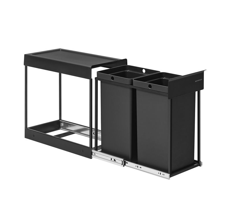 Poubelle De Tri Sélectif, Poubelle De Cuisine Extractible Coulissante, 2 Seaux De 15 L, Noir D'encre