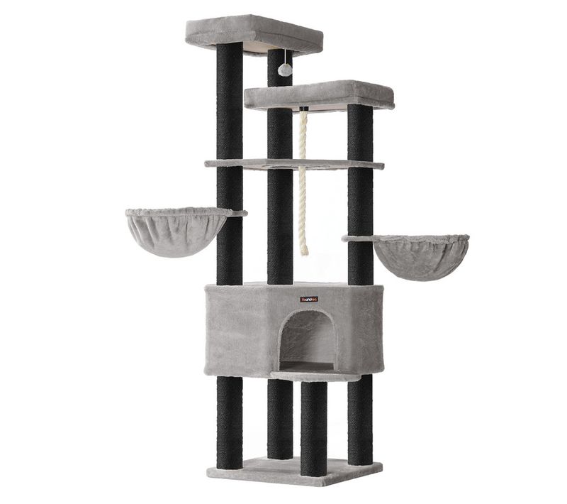 Grand Arbre à Chat, XXL, 55 X 55 X 186,7 Cm, Poteaux En Sisal De 11 Cm De Diamètre, Gris Et Noir