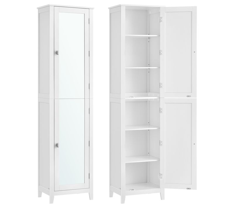 Armoire De Salle De Bain Haut, Avec Miroir,avec Étagères Réglables, 30 X 40 X 160 Cm, Blanc