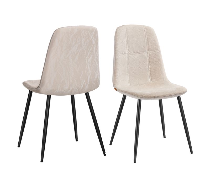 Chaises De Salle à Manger, Lot De 2, Pieds Réglables, Tissu Chenille, Pu Texturé Glacé, Blanc Crème
