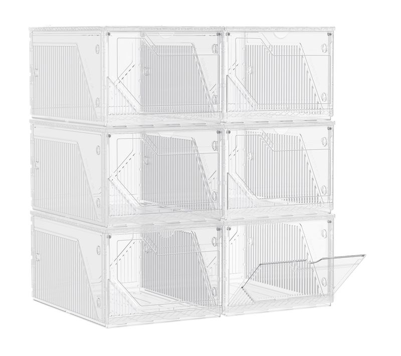 Lot De 6 Rangement Chaussures En Plastique, Empilable Et Reliable, Jusqu’à La Pointure 46, Blanc